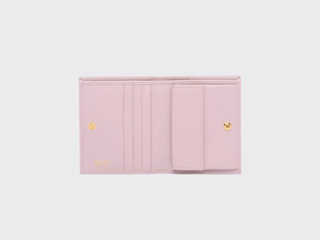Prada Prada Small Saffiano Leather Wallet With Metal Lettering Logo Alabaster Pink - view 4