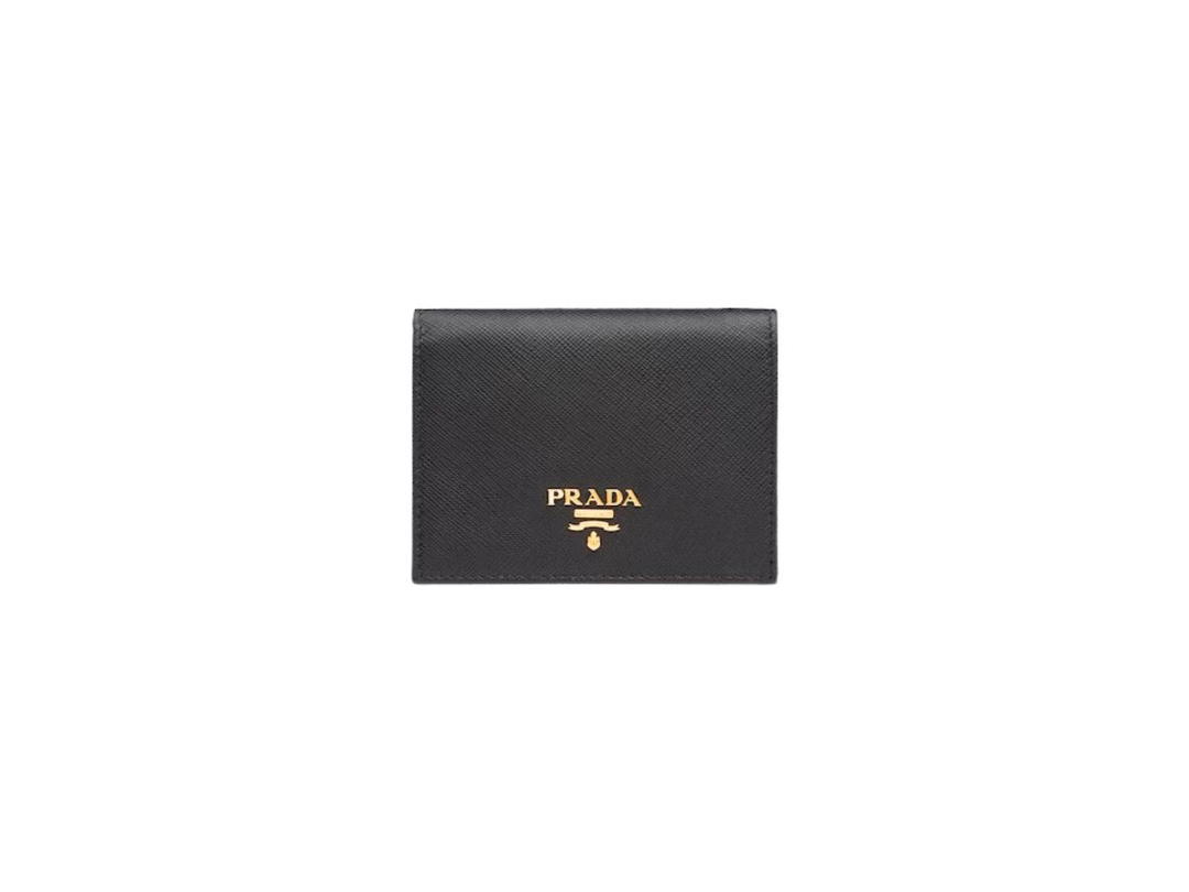 Prada Prada Small Saffiano Leather Wallet With Metal Lettering Logo Black