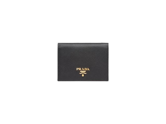 Prada Prada Small Saffiano Leather Wallet With Metal Lettering Logo Black - view 1