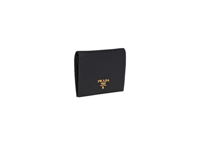 Prada Prada Small Saffiano Leather Wallet With Metal Lettering Logo Black - view 2