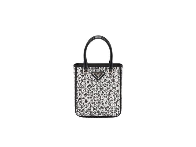 Prada Prada Small Satin Tote Bag With Crystals With Enameled Metal Triangle Logo And Metal Hardware Metal - view 1