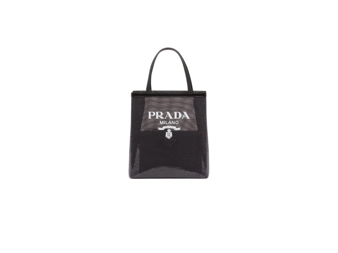 Prada Prada Small Sequined Mesh Tote Bag With Metal Hardware Black