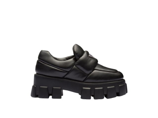 Prada Prada Soft Padded Nappa Leather Loafers With Enameled Metal Triangle Logo Black (W) - view 1
