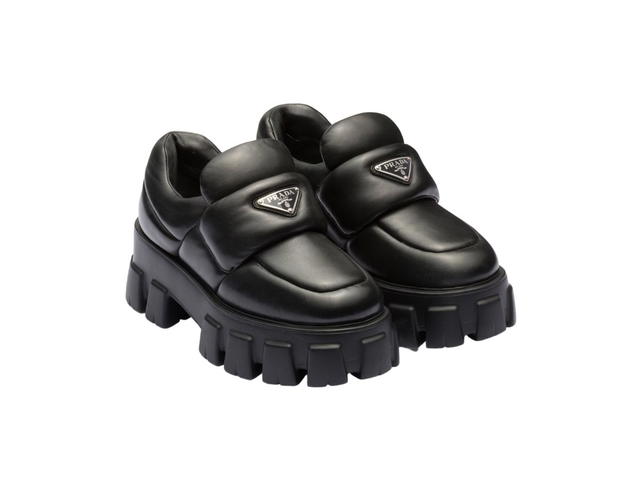 Prada Prada Soft Padded Nappa Leather Loafers With Enameled Metal Triangle Logo Black (W) - view 2