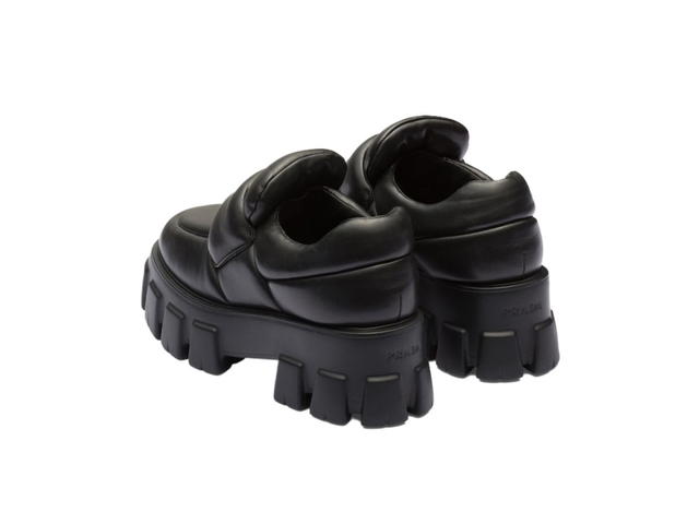 Prada Prada Soft Padded Nappa Leather Loafers With Enameled Metal Triangle Logo Black (W) - view 3