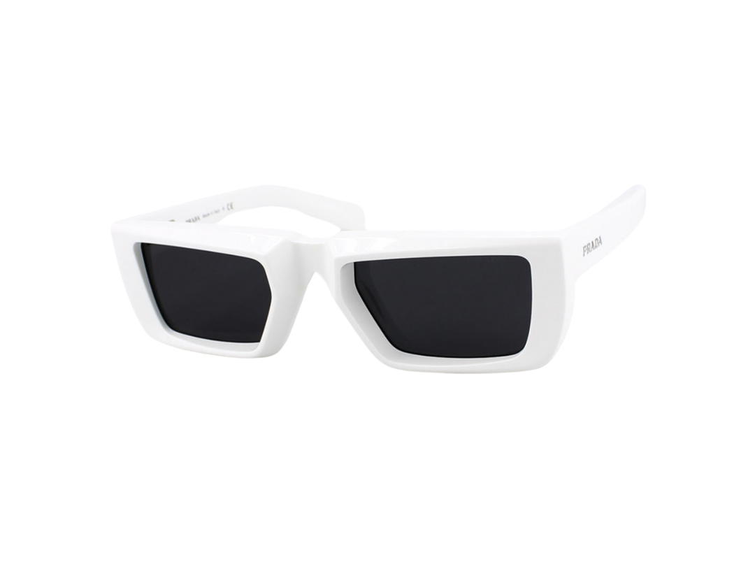 Prada Prada SPR-24Y-461-5S0-55 Sunglasses In White Acetate Frame With Lettering Logo Black Lenses