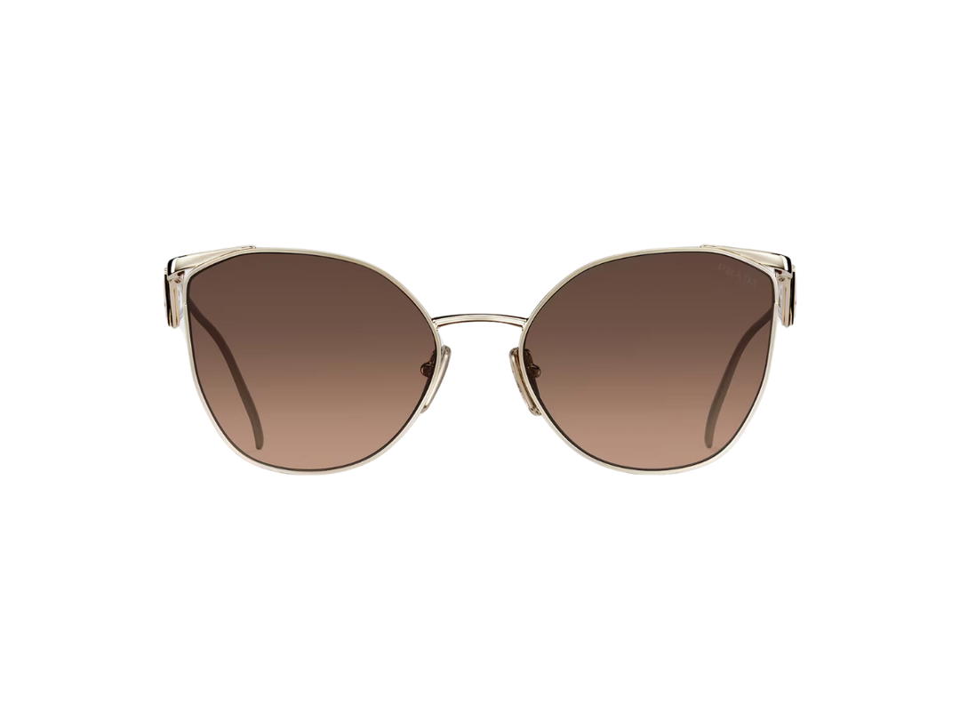 Prada Prada Sunglasses With Triangle Logo In Oversized Slightly Cat Eye Frame Front Is Paired Refined Open Temples Decorated With The Iconic Triangle Logo Pale Gold