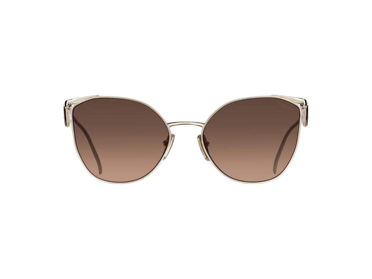 Prada Prada Sunglasses With Triangle Logo In Oversized Slightly Cat Eye Frame Front Is Paired Refined Open Temples Decorated With The Iconic Triangle Logo Pale Gold