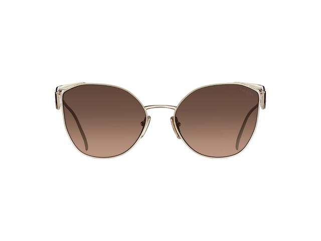 Prada Prada Sunglasses With Triangle Logo In Oversized Slightly Cat Eye Frame Front Is Paired Refined Open Temples Decorated With The Iconic Triangle Logo Pale Gold - view 1