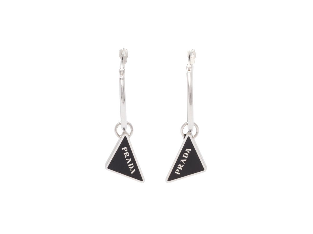 Prada Prada Symbole Drop Earrings In 925 Sterling Silver With Palladium Finish Black
