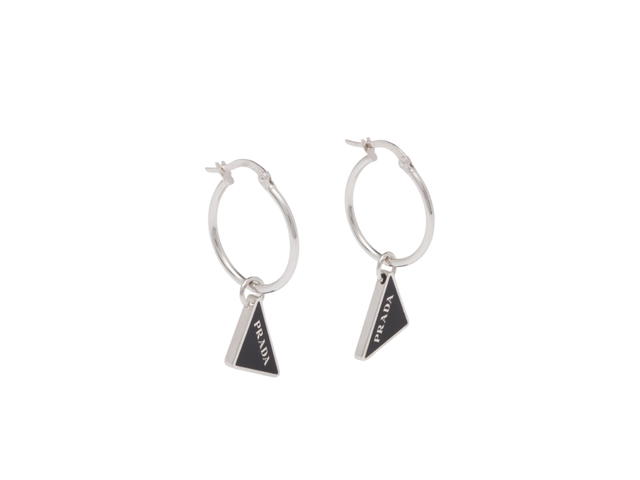 Prada Prada Symbole Drop Earrings In 925 Sterling Silver With Palladium Finish Black - view 2