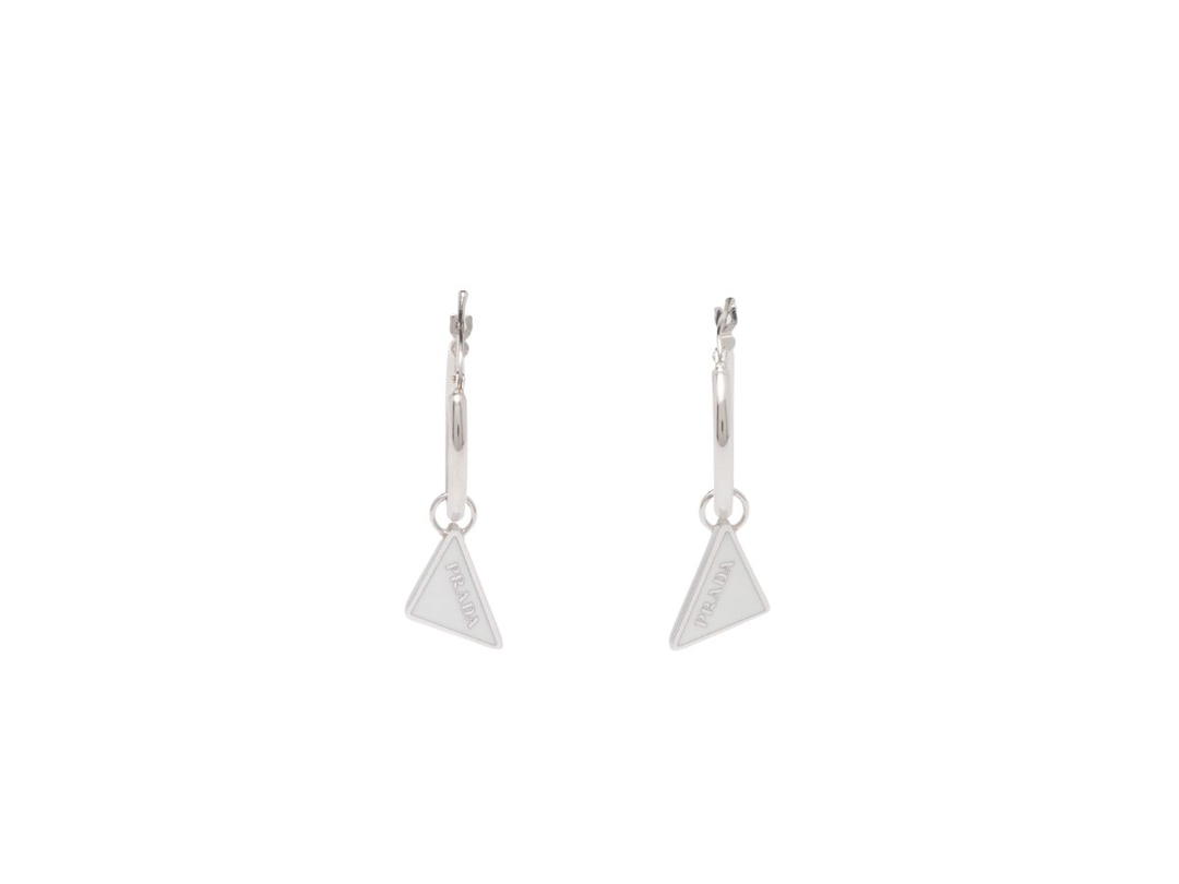 Prada Prada Symbole Drop Earrings In 925 Sterling Silver With Visible Logo And Palladium Finish White