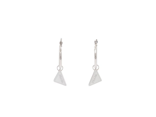 Prada Prada Symbole Drop Earrings In 925 Sterling Silver With Visible Logo And Palladium Finish White - view 1
