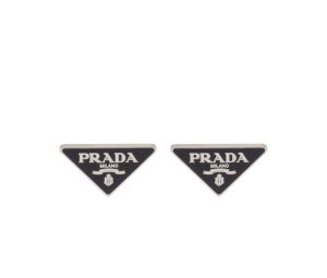 Buy Prada Symbole Earrings In Palladium Finish With Visible Logo Black at Sasom – Authentic and Ready to Ship