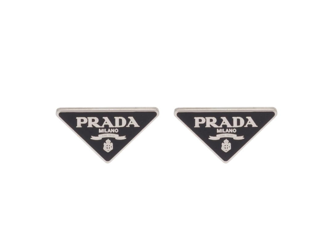 Prada Prada Symbole Earrings In Palladium Finish With Visible Logo Black