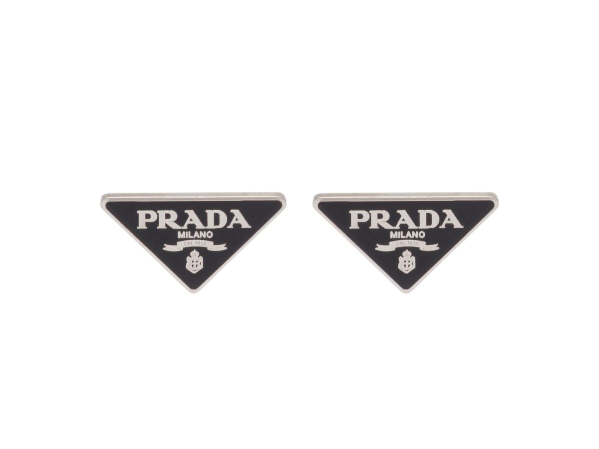 Prada Prada Symbole Earrings In Palladium Finish With Visible Logo Black