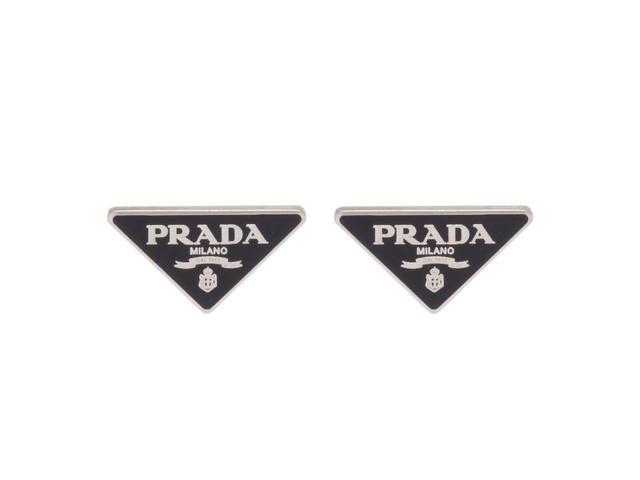 Prada Prada Symbole Earrings In Palladium Finish With Visible Logo Black - view 1