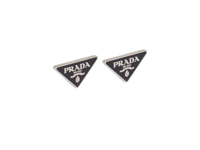 Prada Prada Symbole Earrings In Palladium Finish With Visible Logo Black - view 2