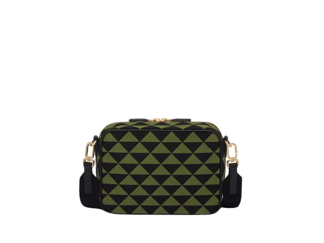 Prada Prada Symbole Embroidered Fabric Bag In Leather-Fabric With Enameled Metal Triangle Logo-Hardware Black-Ivy Green - view 2