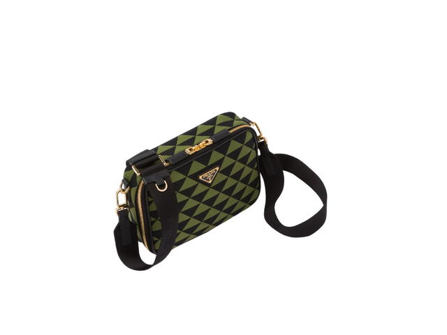 Prada Prada Symbole Embroidered Fabric Bag In Leather-Fabric With Enameled Metal Triangle Logo-Hardware Black-Ivy Green - view 3