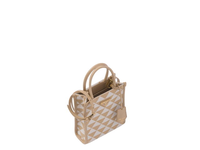 Prada Prada Symbole Embroidered Fabric Mini Bag In Saffiano Leather With Gold Metal Hardware Beige Chalk White - view 3