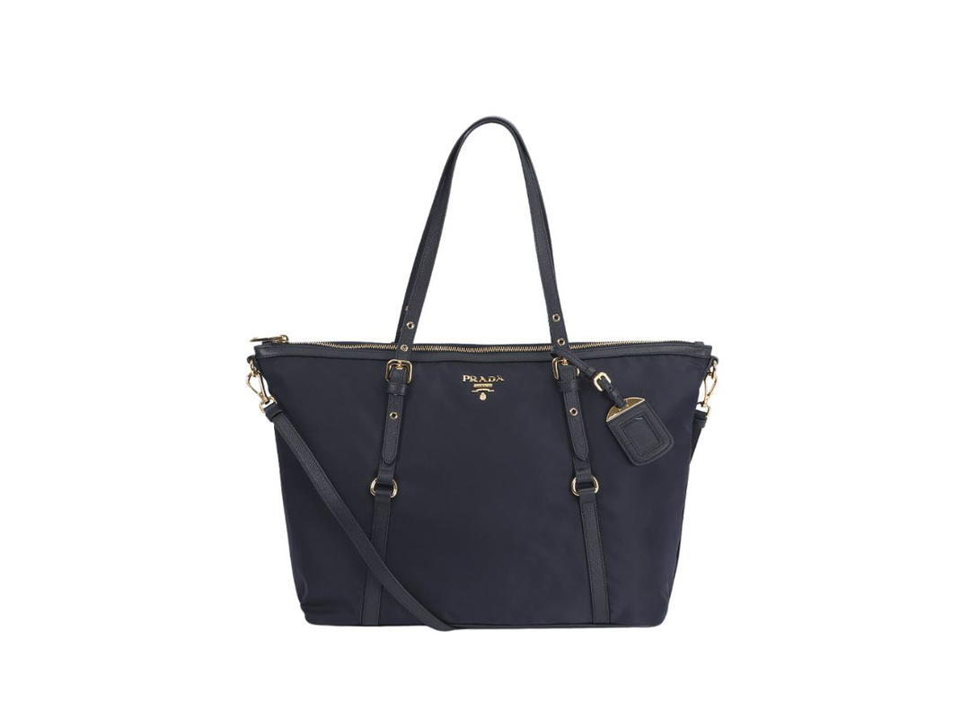 Prada Prada Tessuto Saffiano Shopping Tote Bag In Nylon and Leather Blue