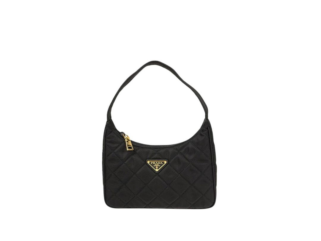 Prada Prada Triangle Hobo Bag In Nylon Quilted With Enameled Metal Triangle Logo Black