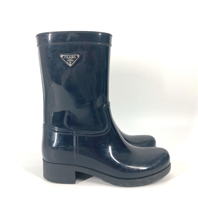 Prada PRADA triangle logo plate rain boots shoes rubber Navy - view 5