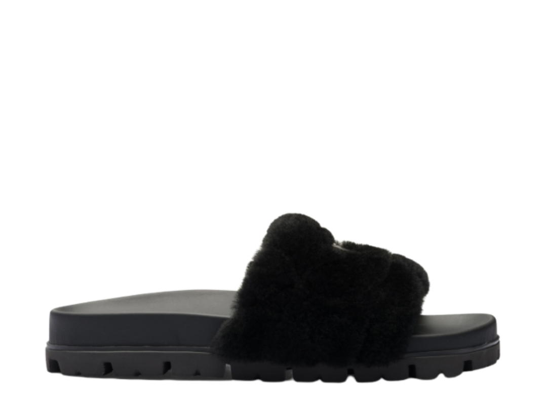 Prada Prada Triangle-Logo Shearling Slides Black