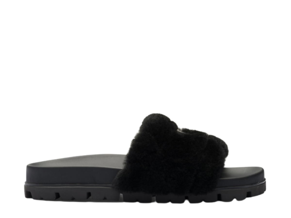 Prada Prada Triangle-Logo Shearling Slides Black