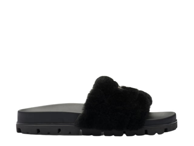 Prada Prada Triangle-Logo Shearling Slides Black - view 1