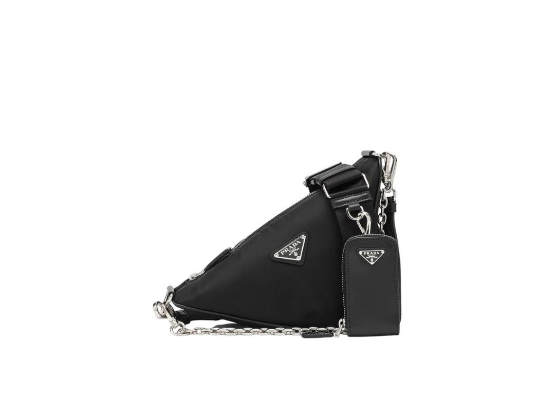 Prada Prada Triangle Re-Nylon Shoulder Bag In Nylon And Saffiano Leather With Enameled Metal Triangle Logo Black
