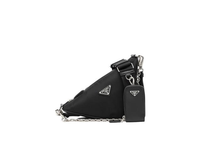 Prada Prada Triangle Re-Nylon Shoulder Bag In Nylon And Saffiano Leather With Enameled Metal Triangle Logo Black - view 1