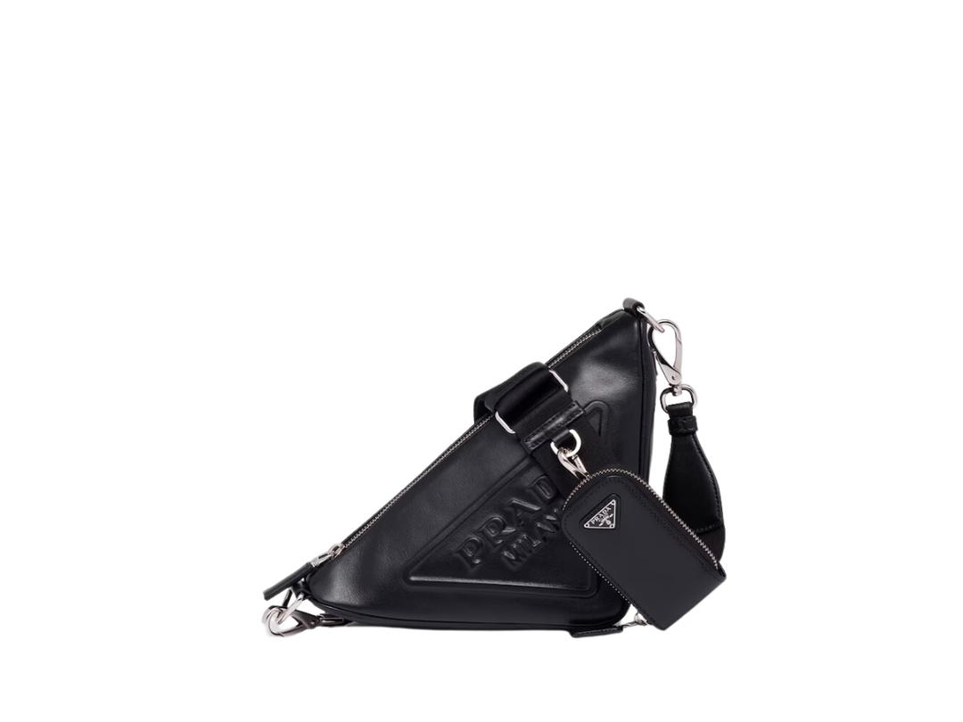 Prada Prada Triangle Shoulder Bag In Leather With Metal Hardware Black