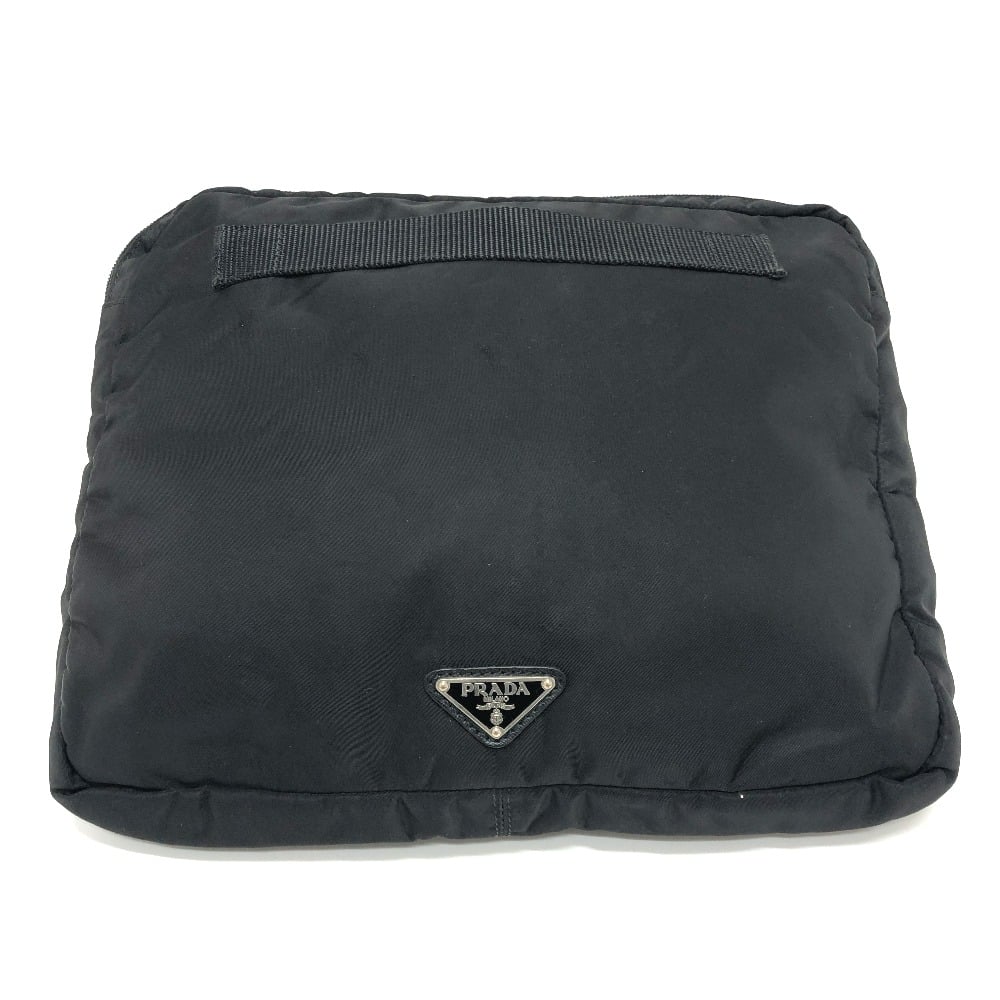 Prada PRADA Triangular plate Clutch Bag Pouch Nylon Black/SilverHardware