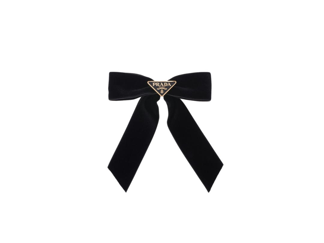 Prada Prada Velvet Hair Clip With Metal Triangle Logo Black