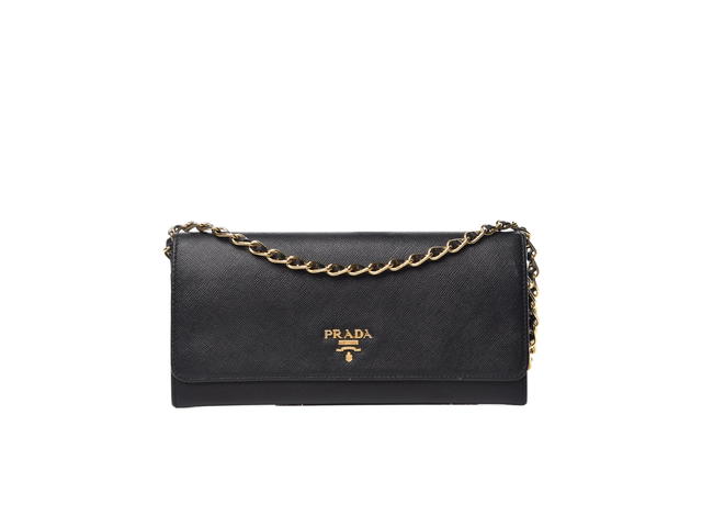 Prada Prada Wallet On Chain In Saffiano Leather With Gold Metal Hardware Black - view 1