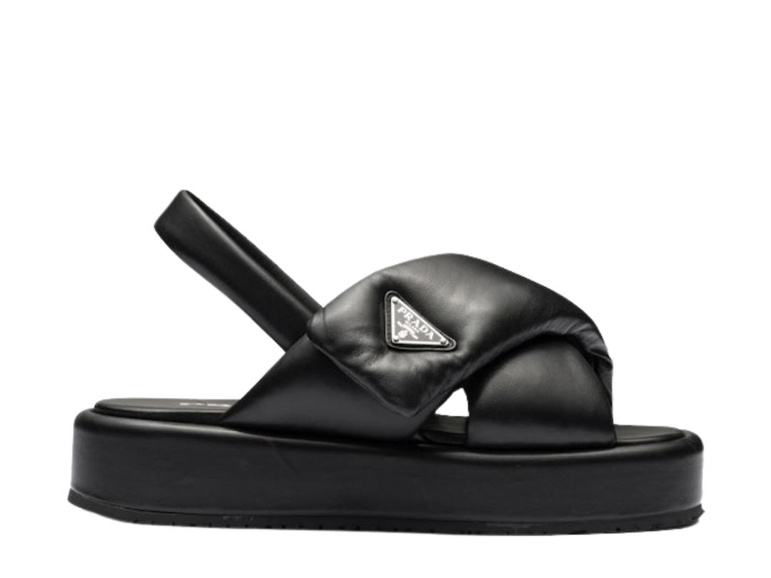 Prada Prada Wedge Sandals In Soft Padded And Nappa Leather Black