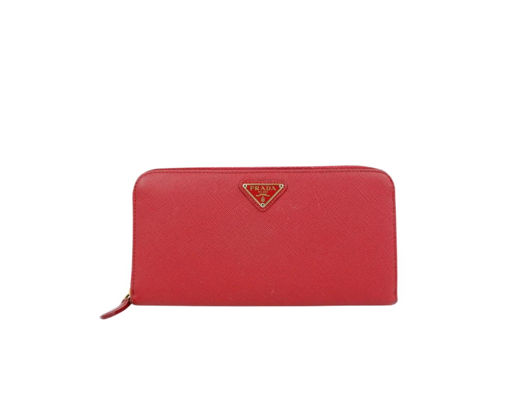 Prada Prada Zippy Long Wallet In Saffiano Leather With Enameled Metal Triangle Logo Fiery Red