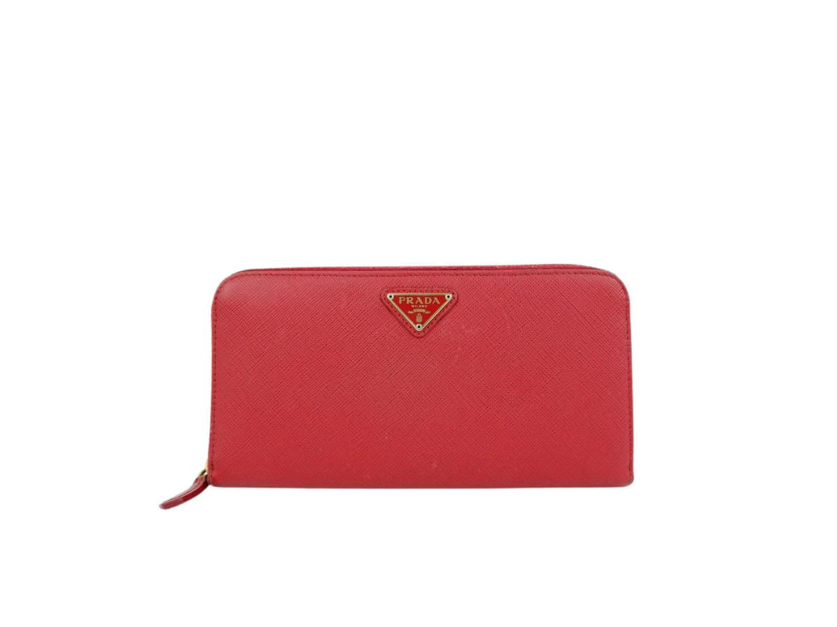 Prada Prada Zippy Long Wallet In Saffiano Leather With Enameled Metal Triangle Logo Fiery Red