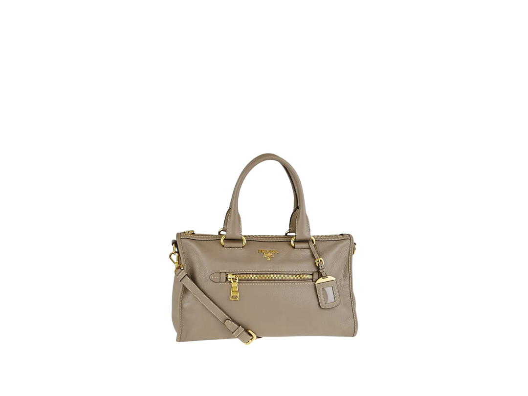 Prada Prada Argilla Vitello Phenix Leather Zip Tote Bag Beige