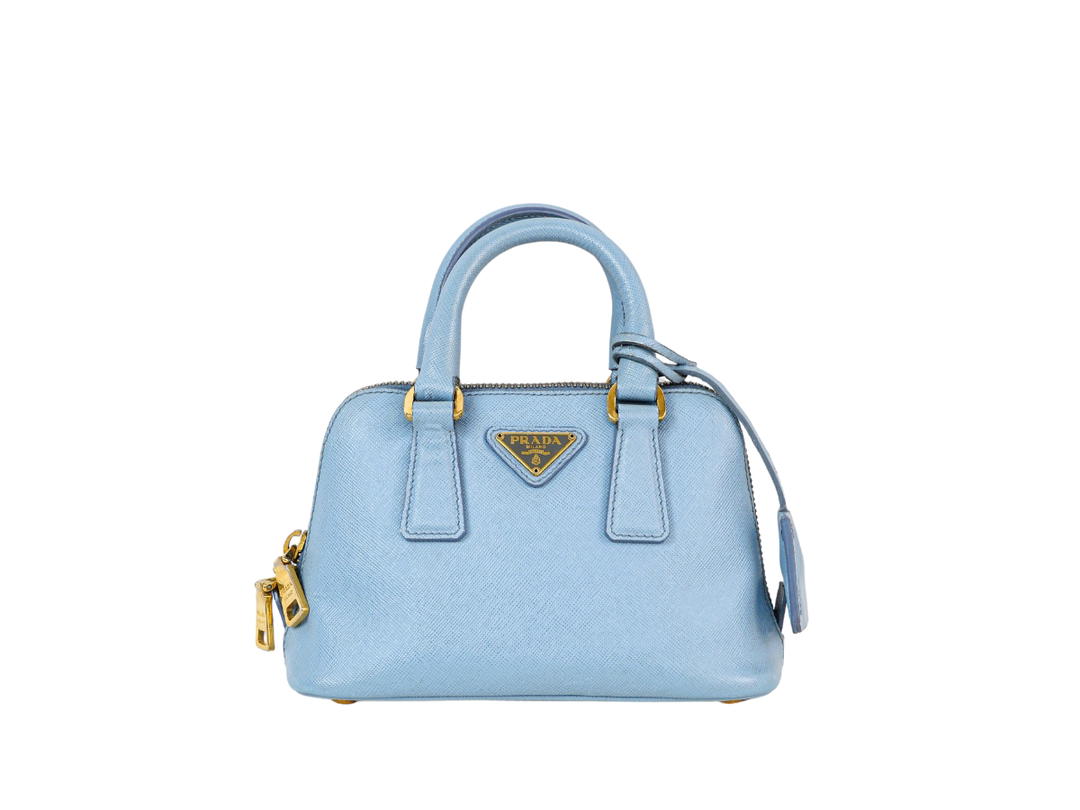 Prada Prada Promenade Mini Saffiano Leather Bag With Gold Hardware Blue