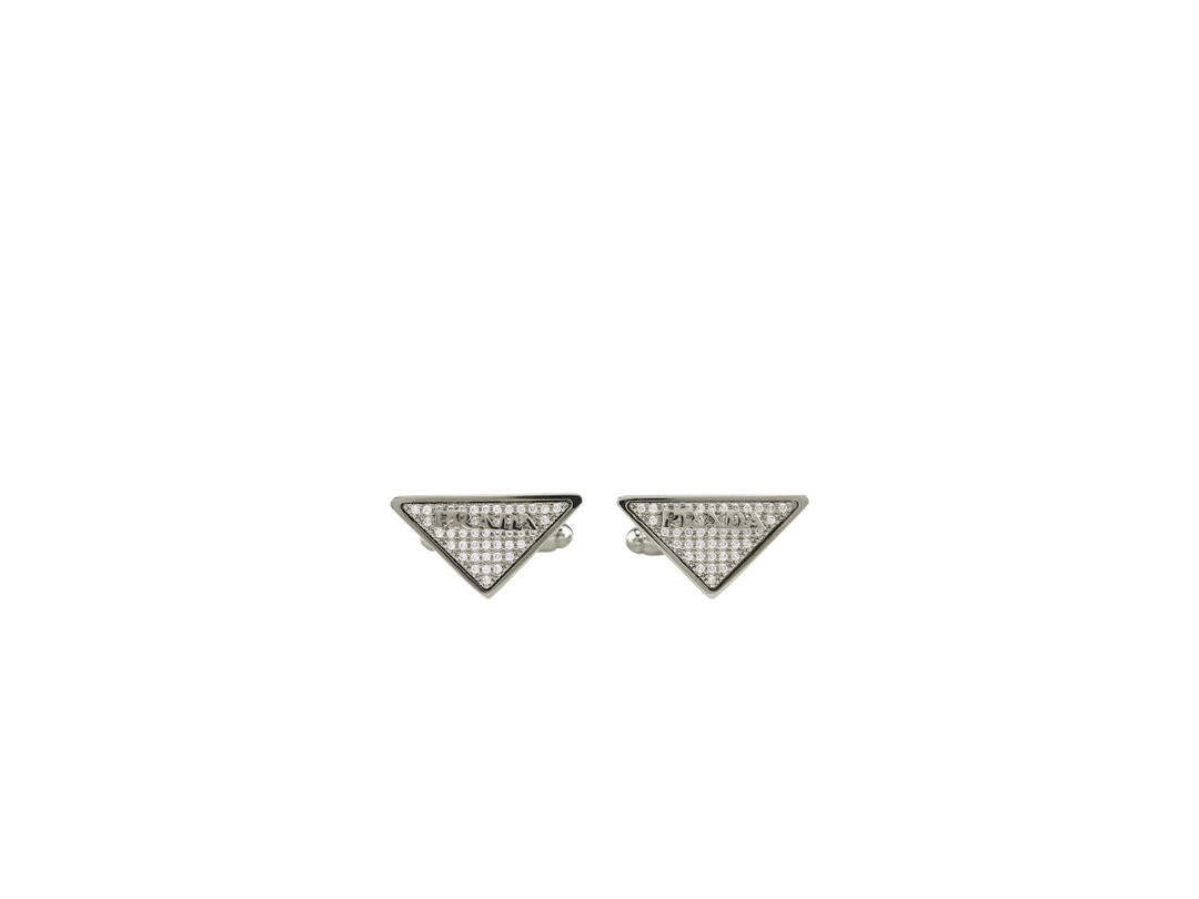 Prada Prada Crystal-Embellished Triangle Logo-Plaque Silver