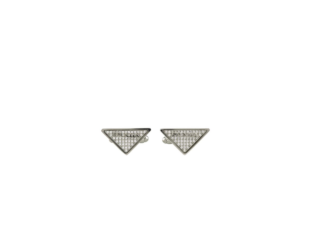 Prada Prada Crystal-Embellished Triangle Logo-Plaque Silver
