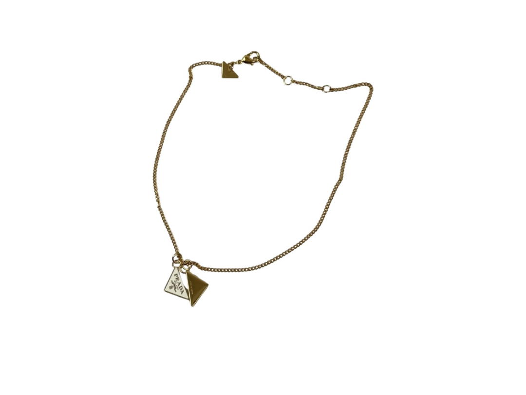 Prada Prada Enameled Metal Necklace Gold White