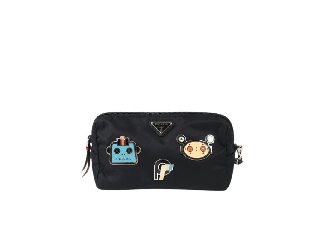 Prada Prada Robot Pins Wristlet Pouch Black