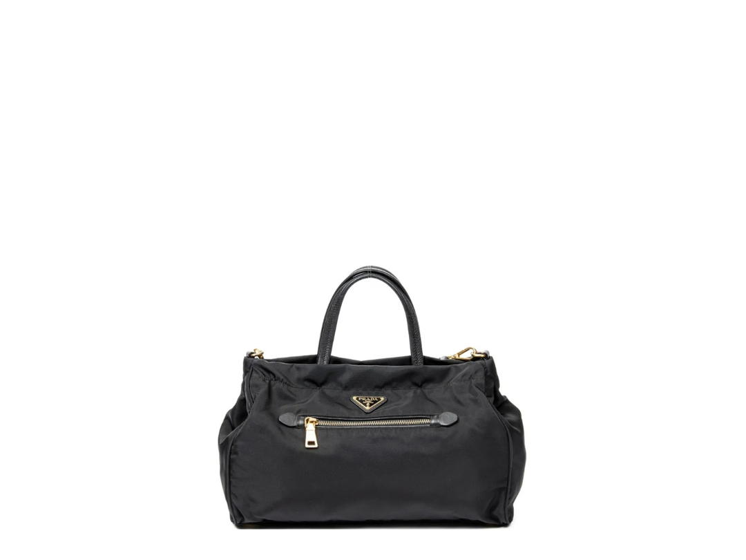 Prada Prada Logo-Plaque Tote Bag Black