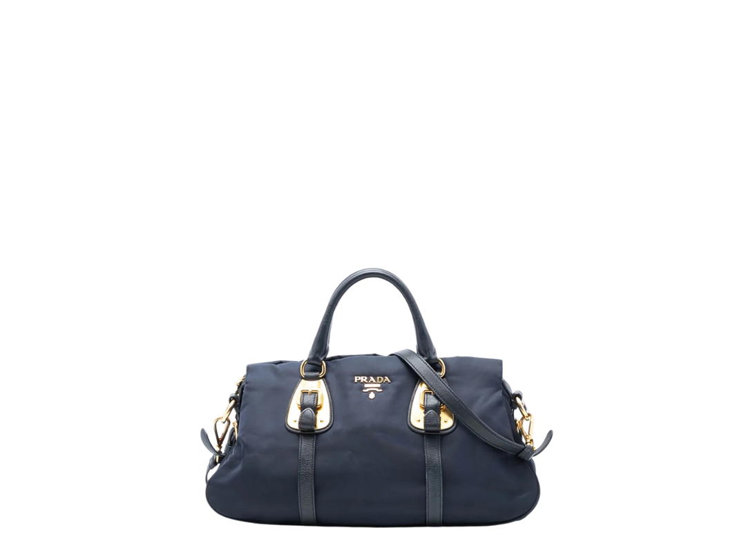 Prada Prada Soft Calf Trimmed Tessuto Satchel Black