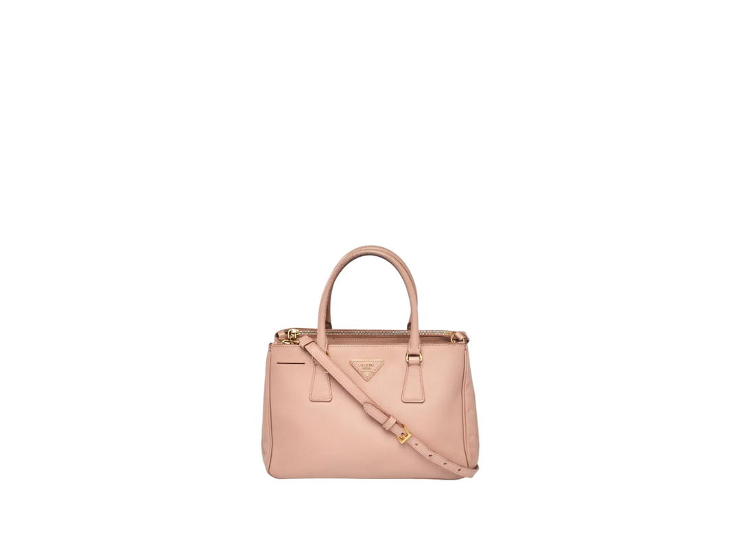 Prada Prada Saffiano Leather Double Zip Tote Bag Beige Beige-Pink
