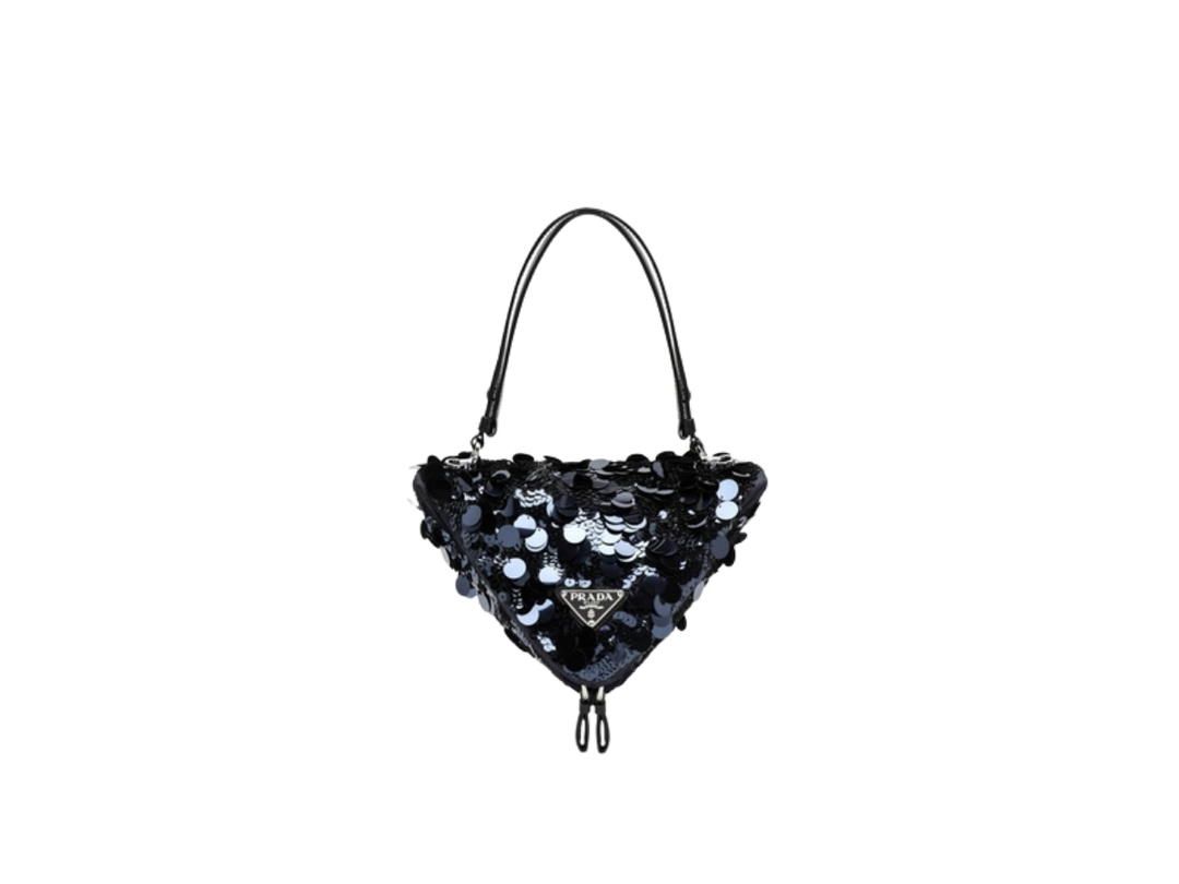 Prada Prada Triangle Paillettes With Black Sequins Navy Blue
